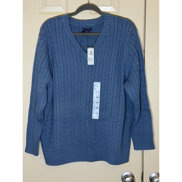 Mountain Lake Sweaters - Mountain Lake‎ Cable Knit Sweater Womens 2X Blue NWT Cotton V-Neck Long Sleeve